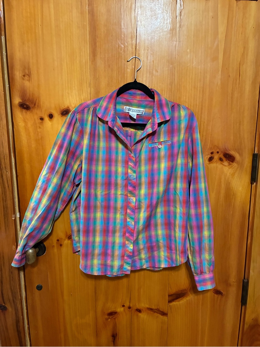 Vintage Joan Harper Rainbow Plaid Button-Down Shirt